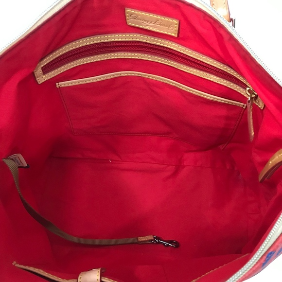 Dooney and Bourke Red with Blue Polka Large Shopper Dot Tote & Dustbag EUC - Picture 9 of 12